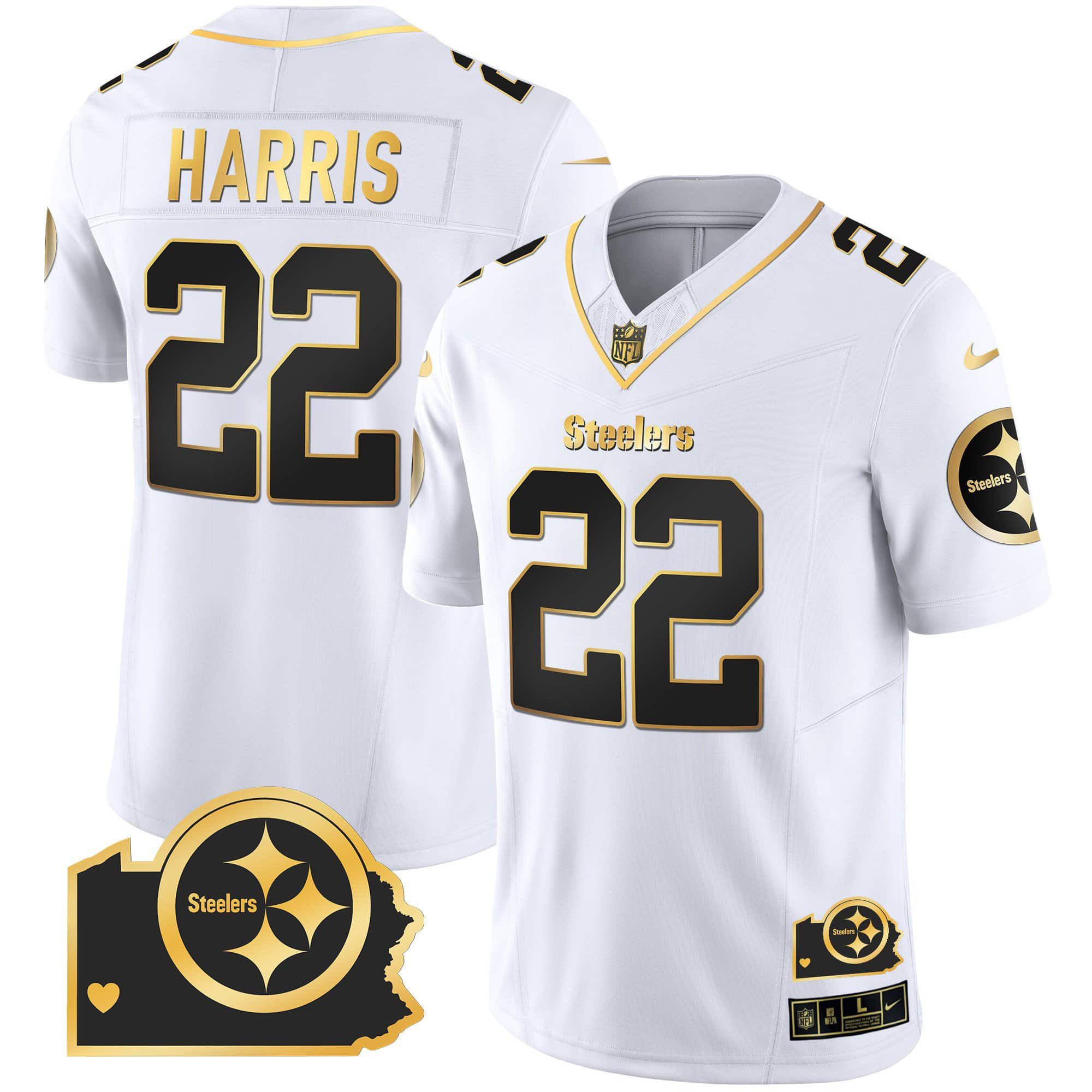 Men Pittsburgh Steelers #22 Harris White Gold 2024 Nike Home Patch Vapor Limited NFL Jersey->indianapolis colts->NFL Jersey